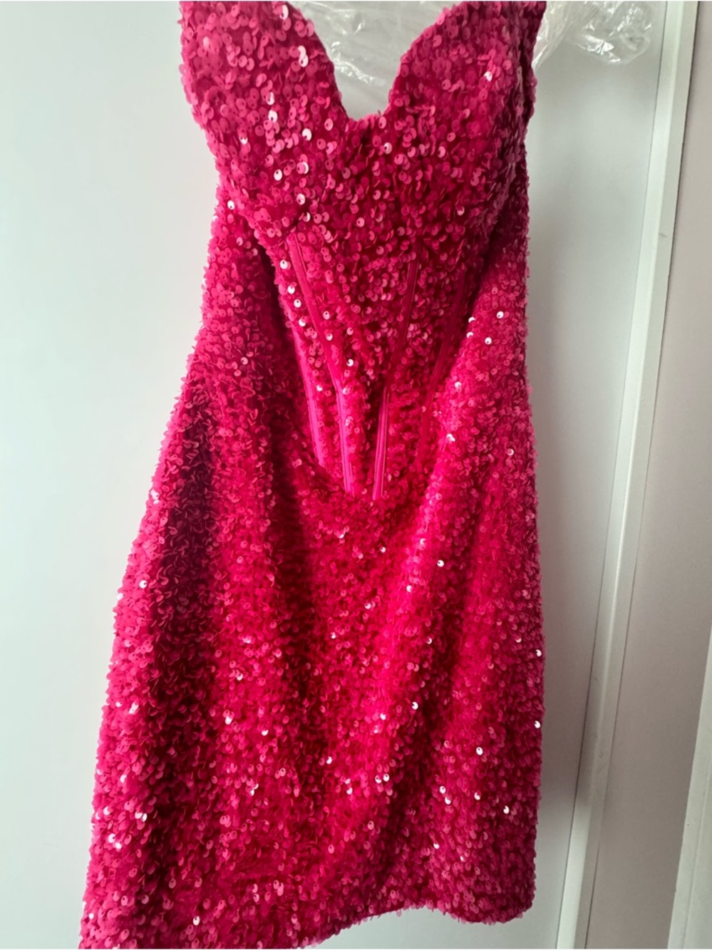 PORTIA&SCARLETT Hot Pink Sequin Strapless Party Dress